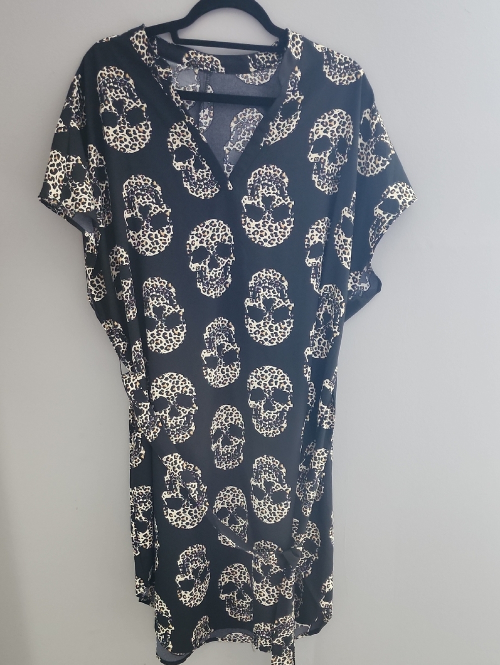 SHEIN Black Dress with Cream Leopard Skull Print